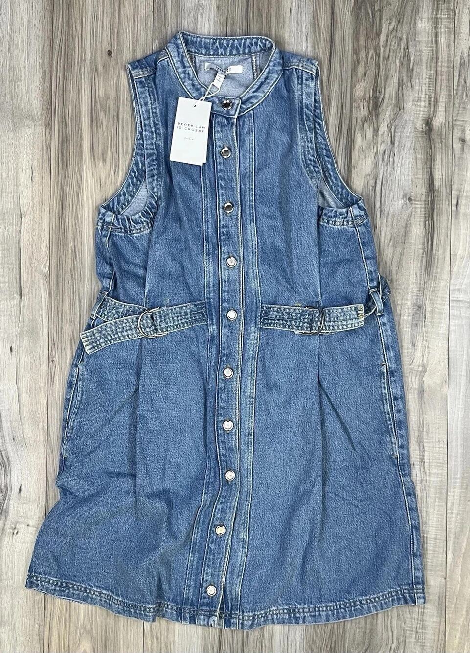 Derek Lam 10 Crosby Denim Utility Mini Dress Blue Long Sleeve Womens Medium NEW
